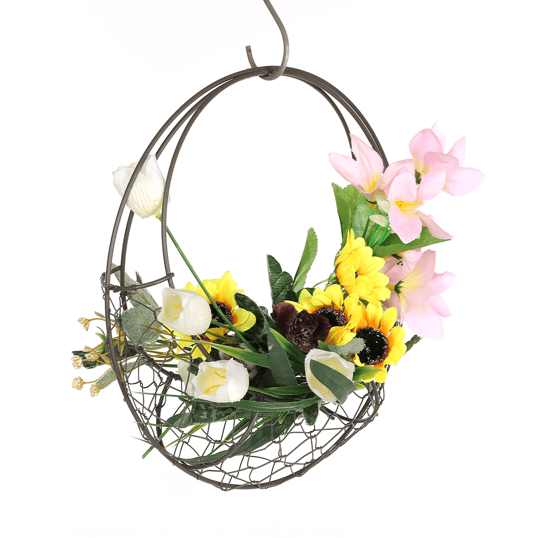 Flower Basket Wrought Iron Wreath Wire round Succulent Hanging Wall Home Decor