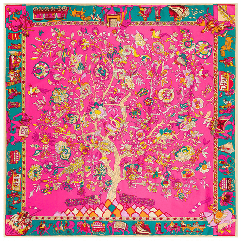 130Cm Fortune Tree Tree of Life Ethnic Flower Pattern Ladies Twill Scarf Travel Scarf