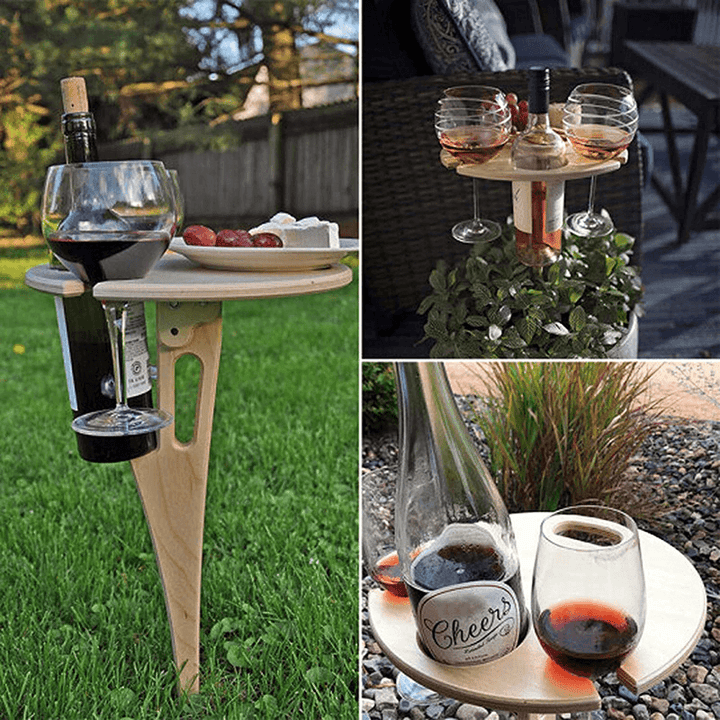 Ipree¬Æ Outdoor Drink Table Mini Wooden Rack Foldable round Desktop Easy Carry Desk Furniture Cup Glass Holder Picnic Table Party Camping Travel