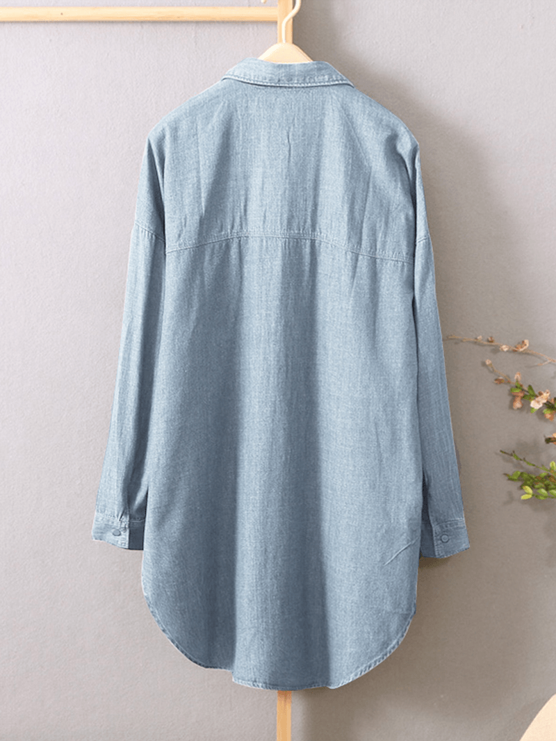 Women Long Sleeve Button down Shirts Casual Loose Denim Blouse