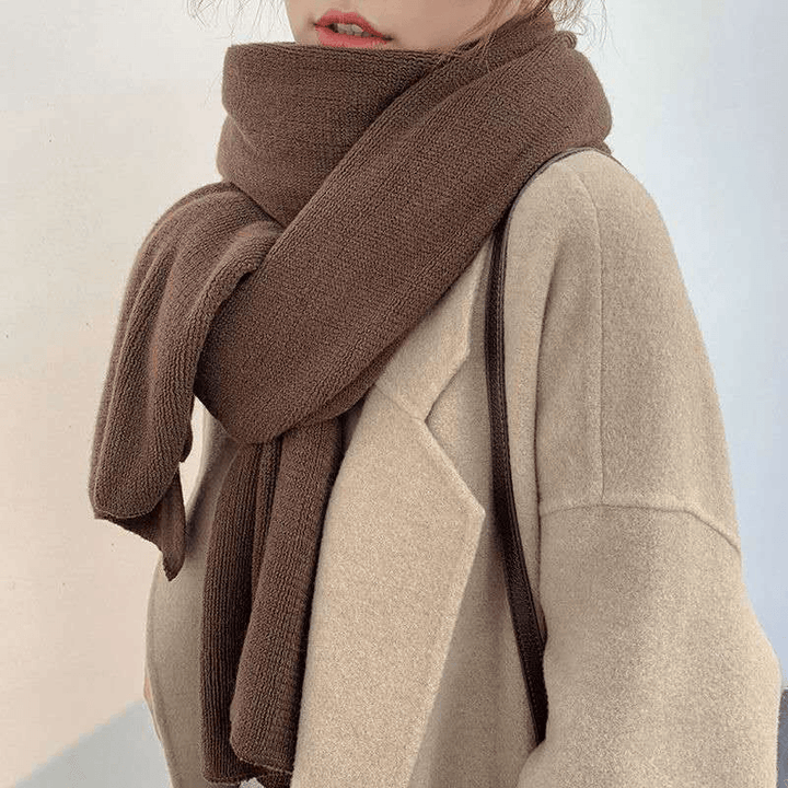 Pure Color Knitted Wool Scarf Women Autumn and Winter