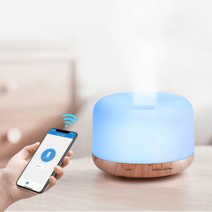 500ML Smart Wifi Humidifier Two Modes Colorful Ultrasonic Atomization Diffuser Voice Control Essential Oil Aroma Diffuser