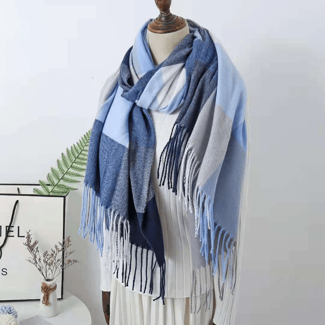 Cashmere Check Scarf Mid-Length Thick Warmth Tassel Shawl