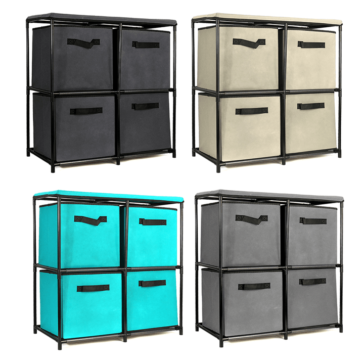 Foldable Storage Cabinet Multi-Layer Combination Cloth Unit Drawer Rack Closet Clothes Books Files Shelf Organizer with 4 Storage Bins