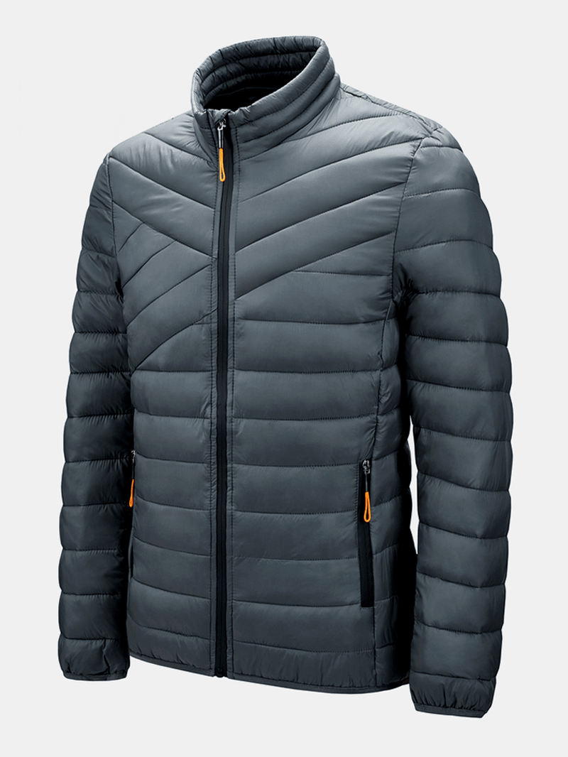 Mens Solid Quilted Zip up Basic Padded Coats with Welt Pocket