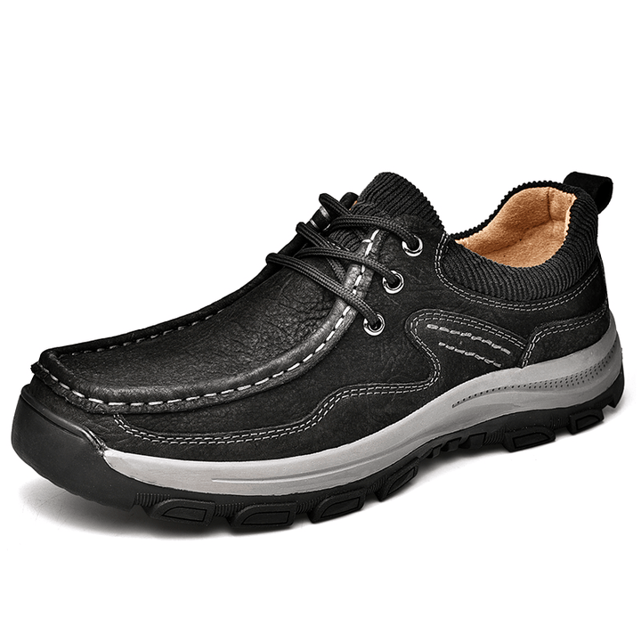 Men Cowhide Leather Breathable Soft Sole Non Slip Outdoor Casual Sports Shoes