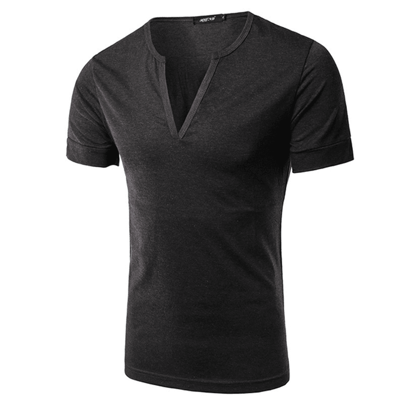 Men'S Fashion Sexy Deep V-Collar T-Shirts Casual Slim Pure Color Short Sleeve Tees