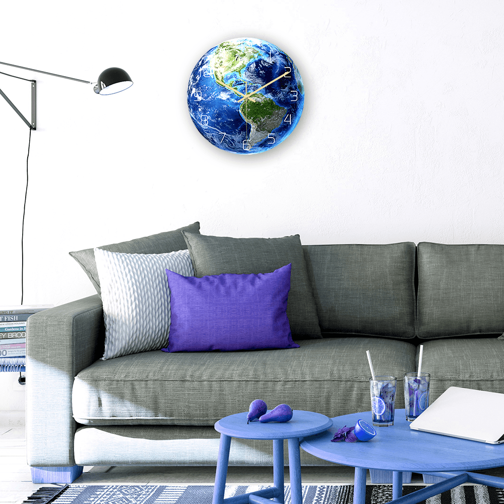 CC023 Creative Earth Pattern Wall Clock Mute Wall Clock Quartz Wall Clock for Home Office Decorations