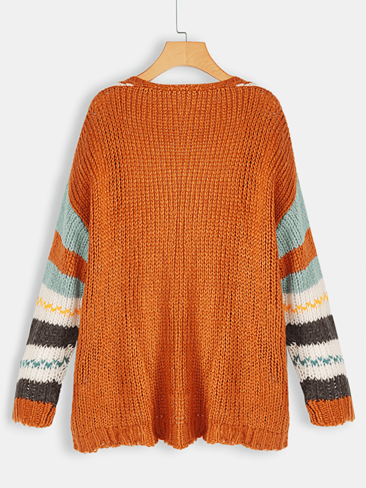 Women Casual Striped Color-Block Sweater Cardigans