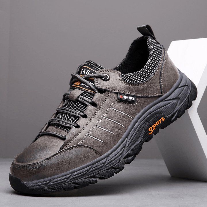 Men Cowhide Leather Breathable Soft Sole Waterproof Non Slip Outdoor Casual Sports Shoes