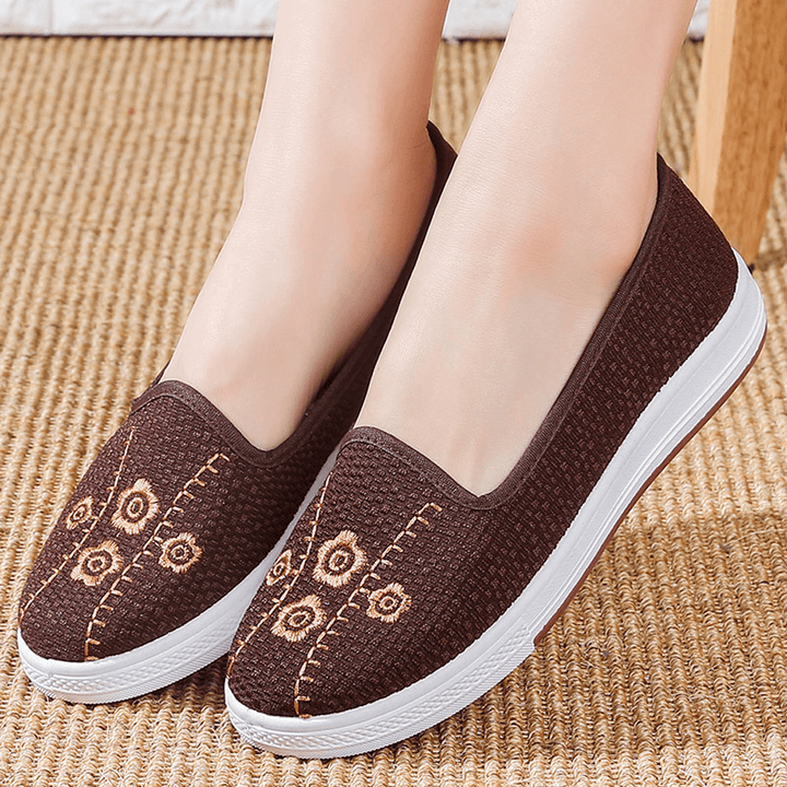 Women Embroidery Comfy Breathable Casual Shallow Slip on Flat Loafers