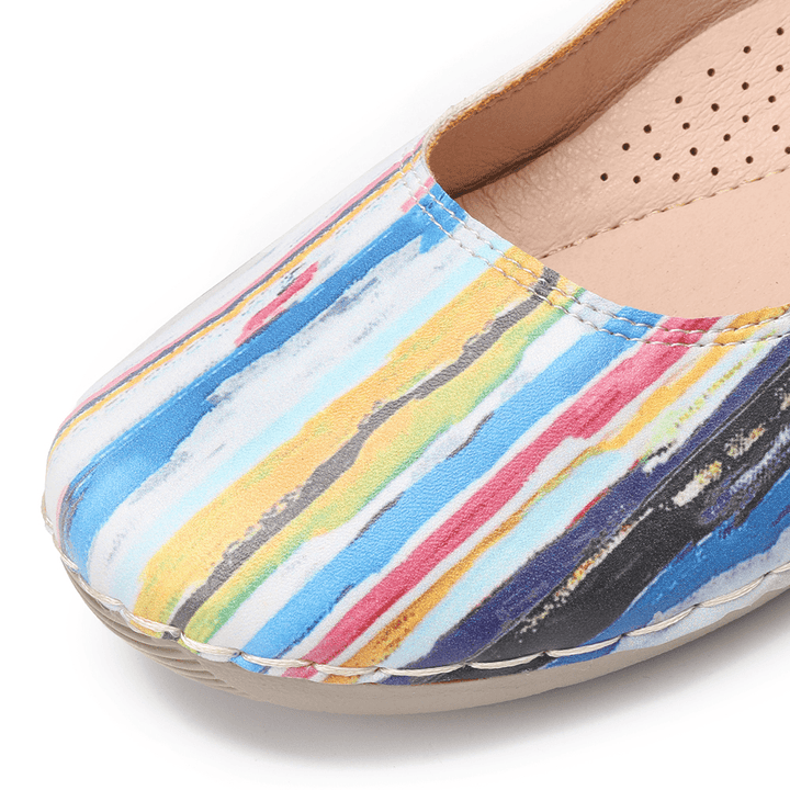 Multicolor Casual Leather Soft Sole Walking Flats