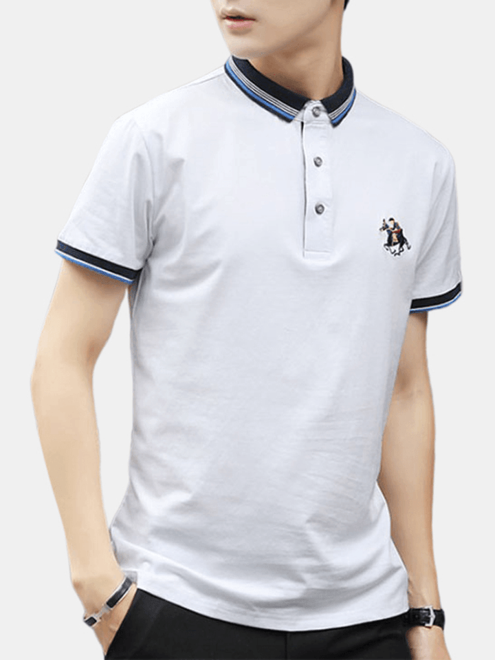 Mens Fashion Solid Color Short Sleeve Turn down Collar Casual Tops