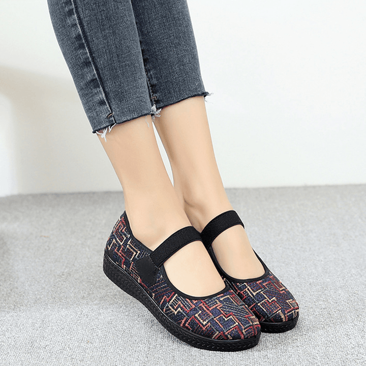 Women Old Peking Cloth Elastic Slip on Resistant Loafers