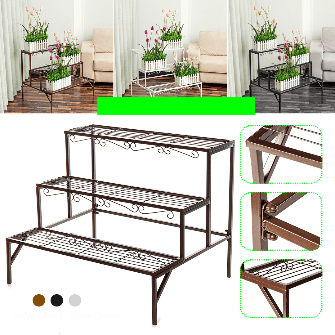 3 Tier Metal Plant Stand Flower Pot Holder Shelves Garden Home Indoor Outdoor