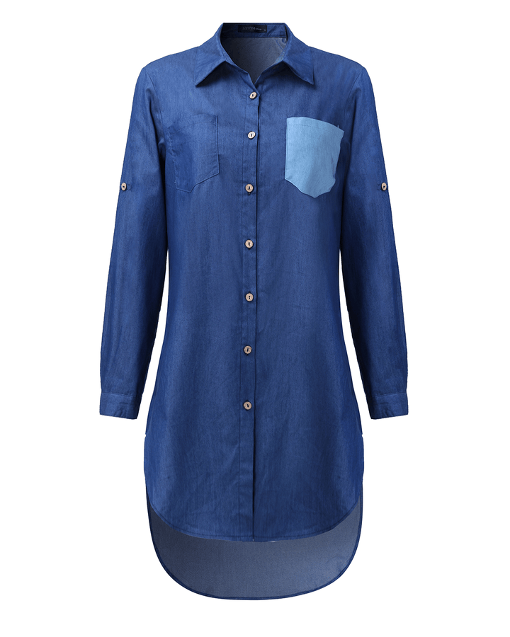 Women Buttons down Asymmetrical Casual Shirt Denim Mini Dress