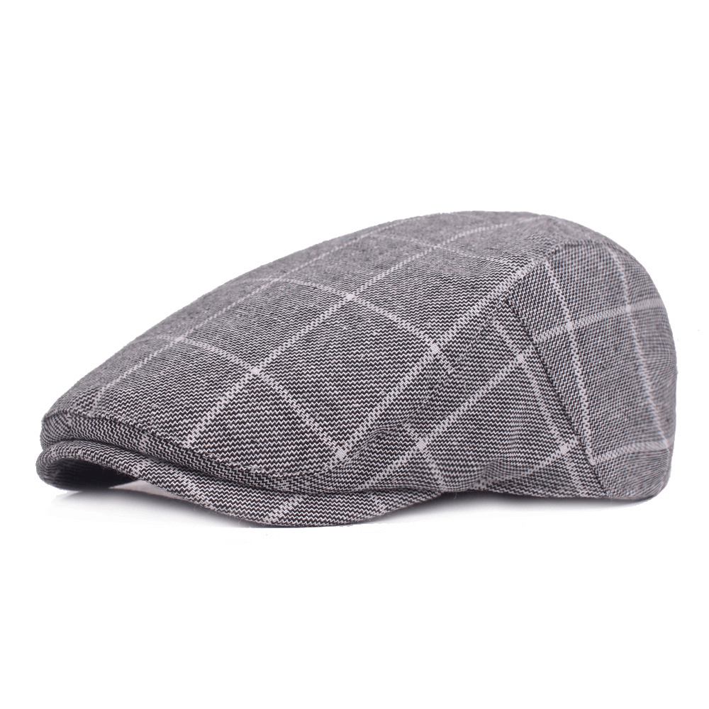 Men'S Plaid Cap Cotton College Style