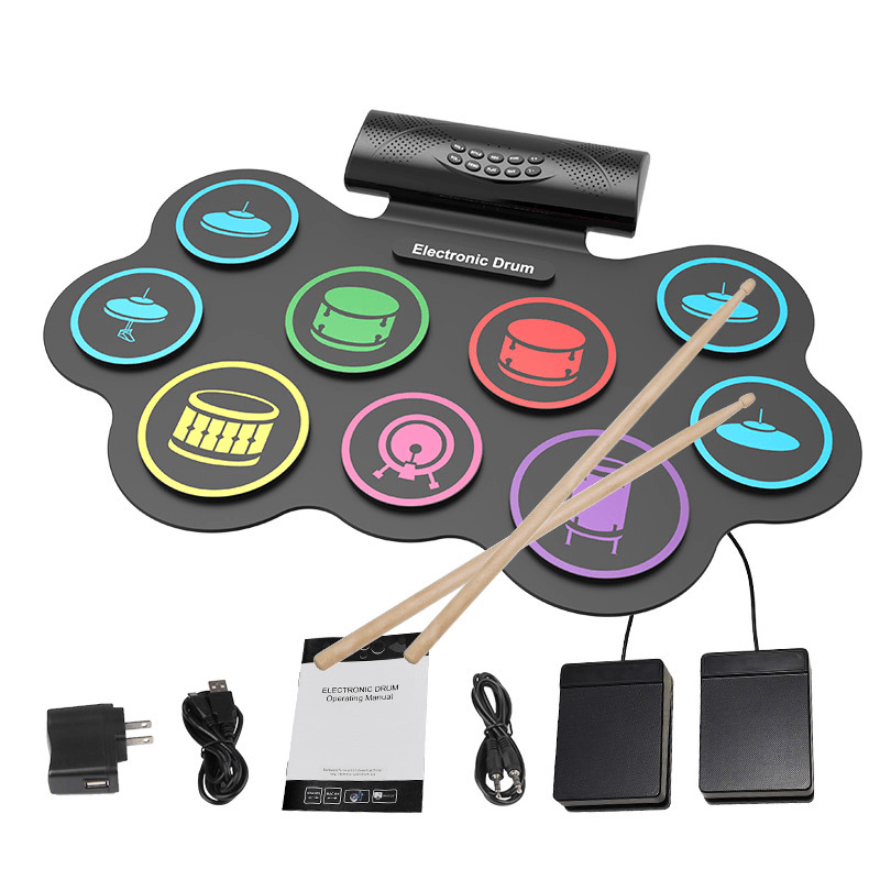 Wersi Portable Electronic Drum Hand Roll Electronic Drum Flashing Light Bluetooth Drum Set Built-In Lithium Battery with Speaker