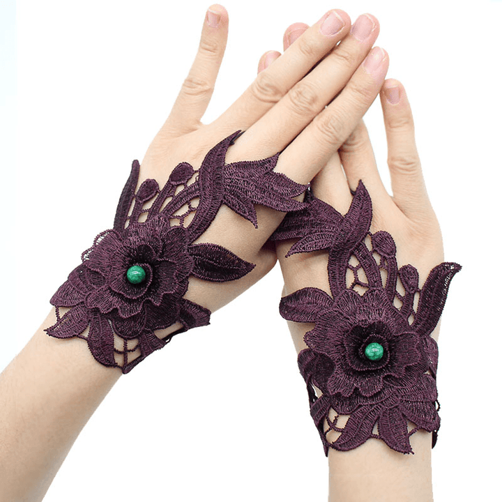 Women Floral Wristband Decorated with Ethnic Embroidered Gloves Wristband - MRSLM