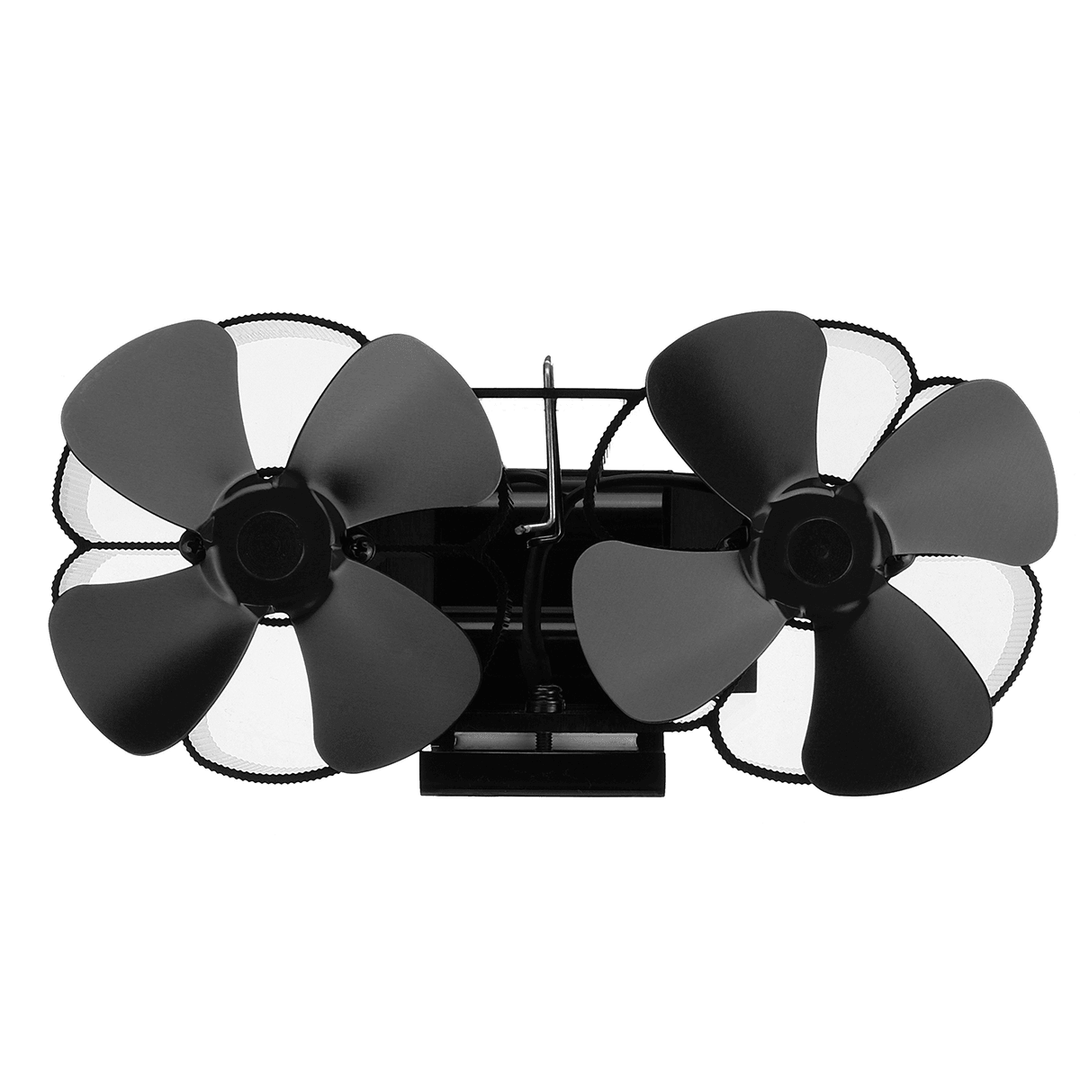 8 Blades Fireplace Fan Silent Stove Fan Dual Twin Heads Wall-Mounted Wood Burner Fan