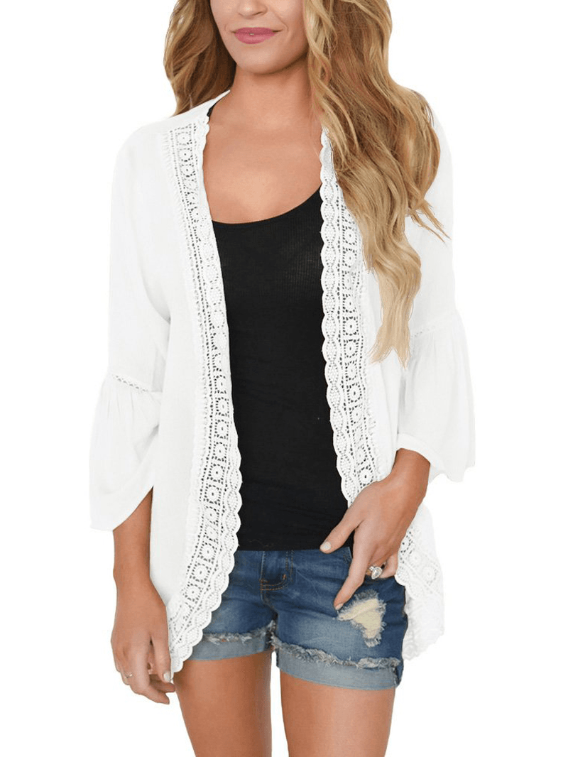 Women Solid Color Lace Trim Light Cardigans - MRSLM