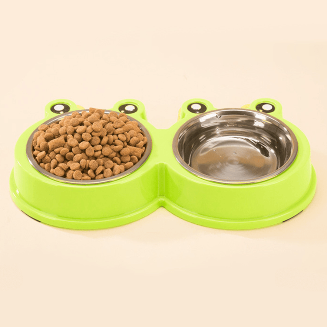 3Colors Frog Shape Pet Bowl Food Water Container Stainless Steel Dog Cat Feeder