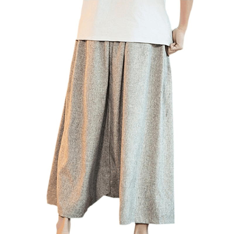 Chinese Style Casual Breathable Wide Leg Pants Fashion Men'S Large Size Calf-Length Pants