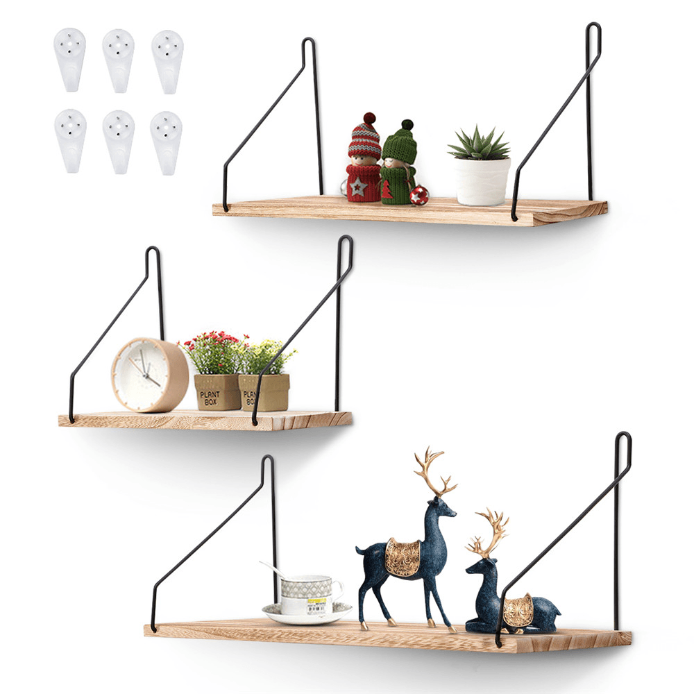 3Pcs Wall Mounted Floating Shelves Rustic Metal Storage Shelves Display Racks Home Decor