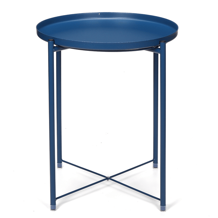 Round Tray Table Coffee Bedside Table Storage Steel Leg Industrial Modern Style