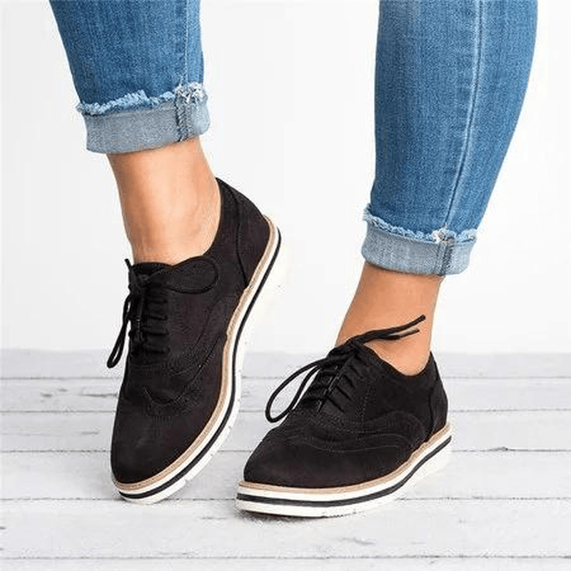 Women plus Size Brogue Lace up Soft Lace up Casual Oxford Loafers - MRSLM