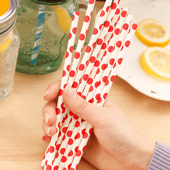 25PCS Polka Dot Colorful Paper Drinking Straws Birthday Wedding Party Supplies