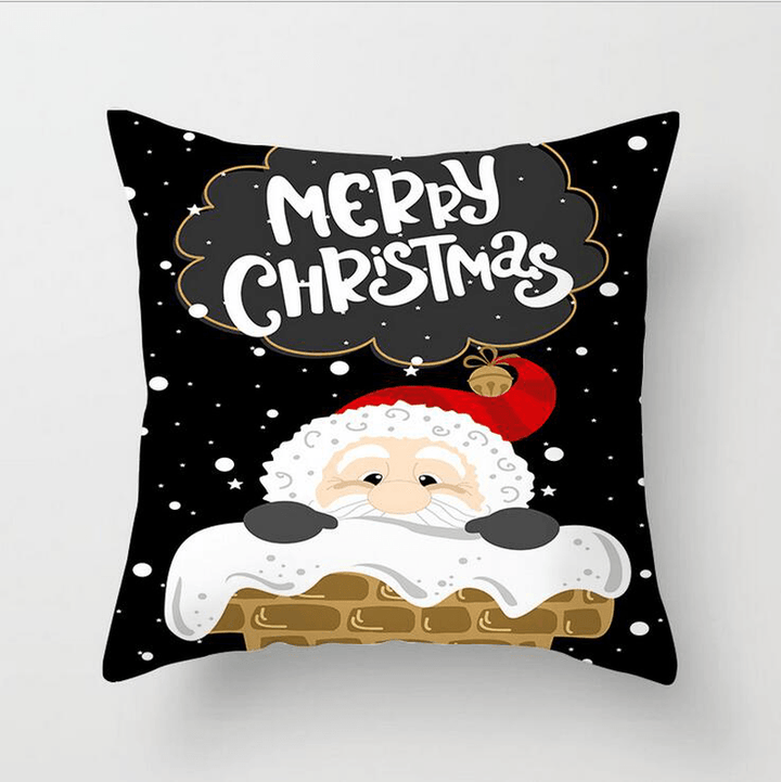 Polyester Black Decor Throw Pillow Case Single-Sided Printing Cartoon Christmas Gift Snowman Santa Claus Deer Cushion Cover