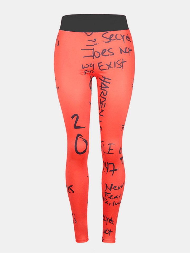 Letters Print Hit Lift Yoga Bodycon Sport Leggings for Women