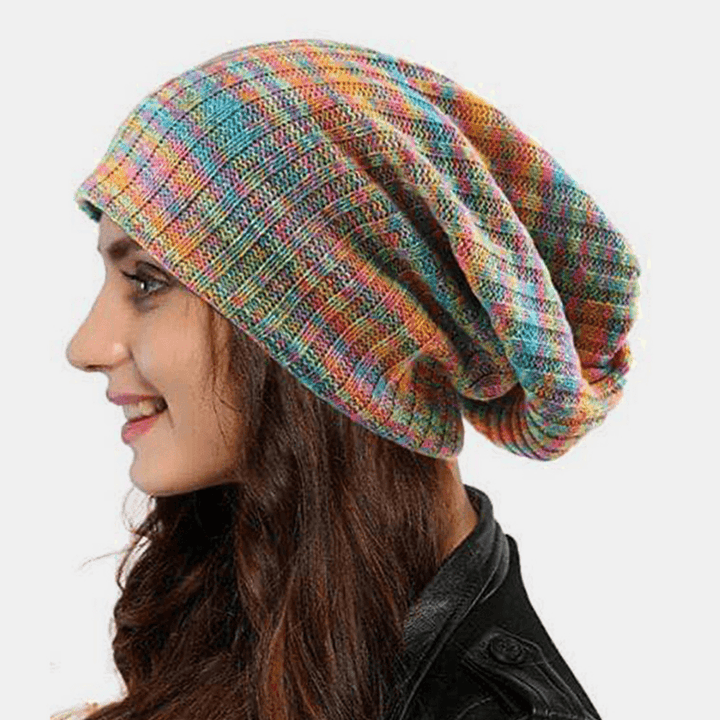 Women Mixed Color Warm Casual Brimless Beanie Knitted Hat Toque Hat