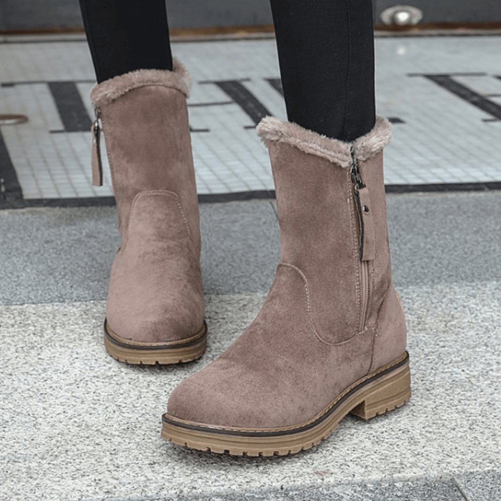 Women Casual Suede round Toe Side Zipper Flat Snow Boots