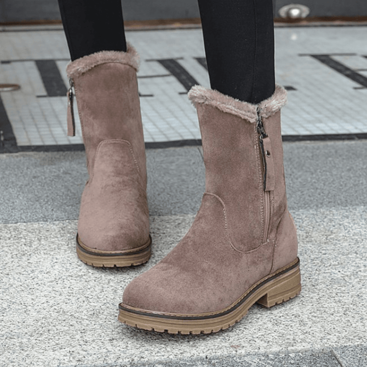 Women Casual Suede round Toe Side Zipper Flat Snow Boots