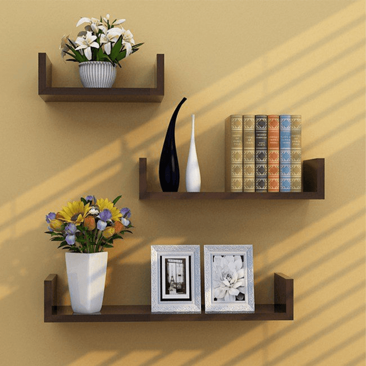 3Pcs Wooden Wall Shelf Wall-Mounted Organiser Wall Decor