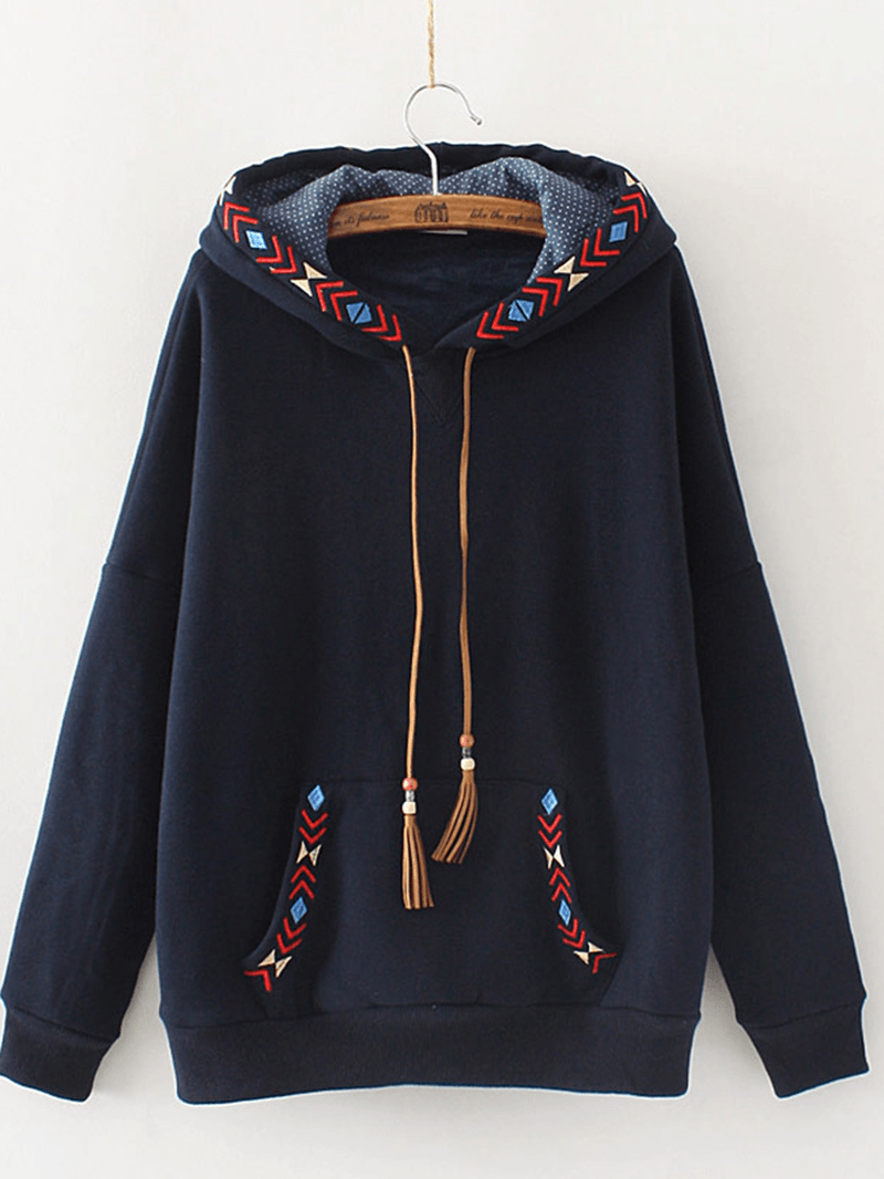 Embroidered Patchwork Tassels Long Sleeve Hoodies Sweatshirt - MRSLM