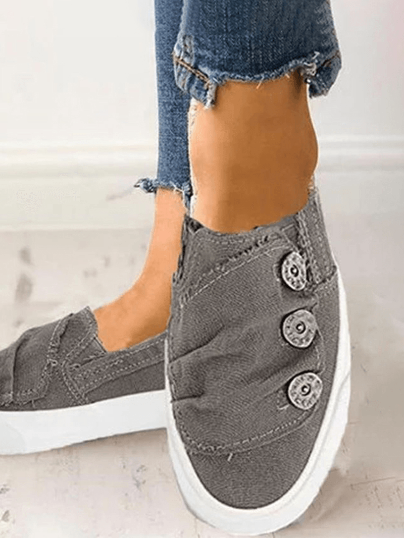 Women Casual Buckle Decoration Comfortable Canvas Slip-On Loafers