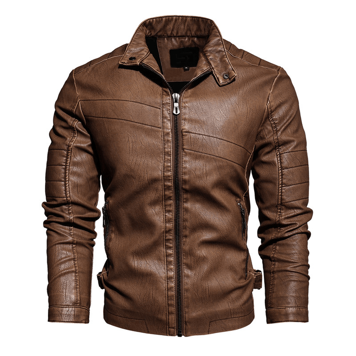 Middle-Aged and Elderly Fall Winter Men'S Leather Pu Jacket Jacket Slim Business Casual Men'S