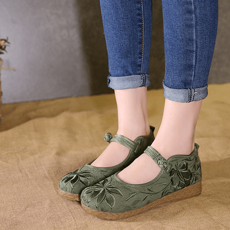 Women Embroidered Flower Soft Sole Casual Flat Loafers