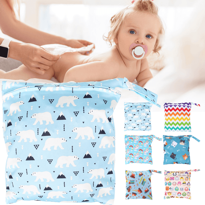 Reusable Waterproof Wet Dry Baby Diapers Bags Portable Travel Baby Nappy Changing Double Pocket Wetbags