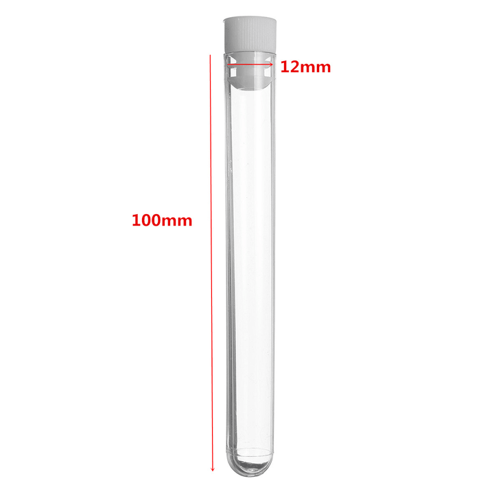 50Pcs 12X100Mm Clear Plastic Test Laboratory Tubes Container with White Push Caps