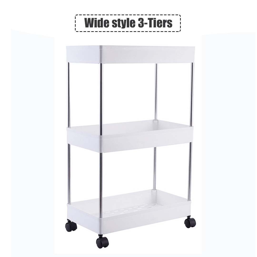 3/4 Tier Organizer Trolley Cart Utility Rolling Storage Rack Holders Saver Hooks - MRSLM