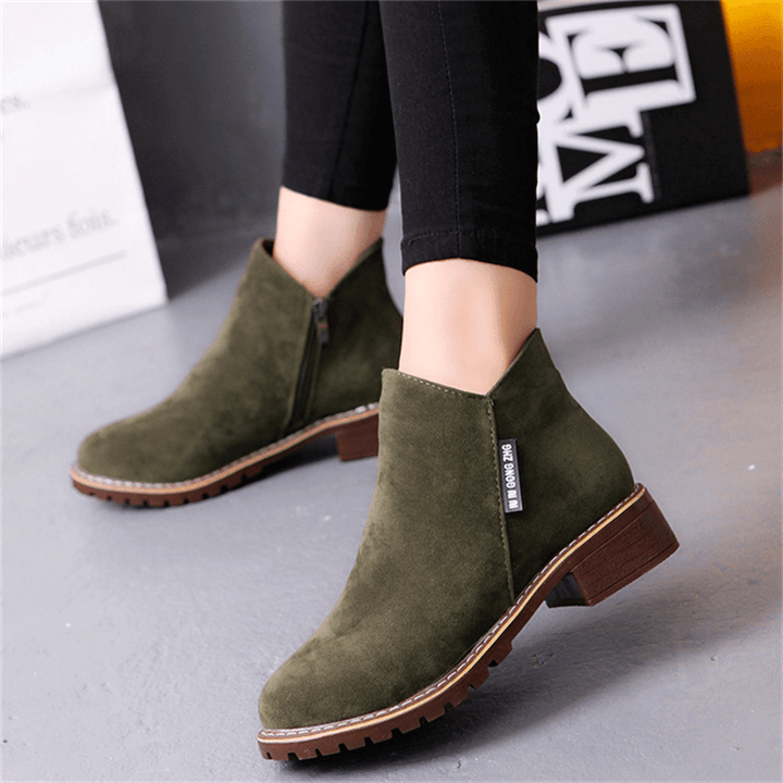 Women'S Suede Solid Color Block Heel Casual Ankle Boots