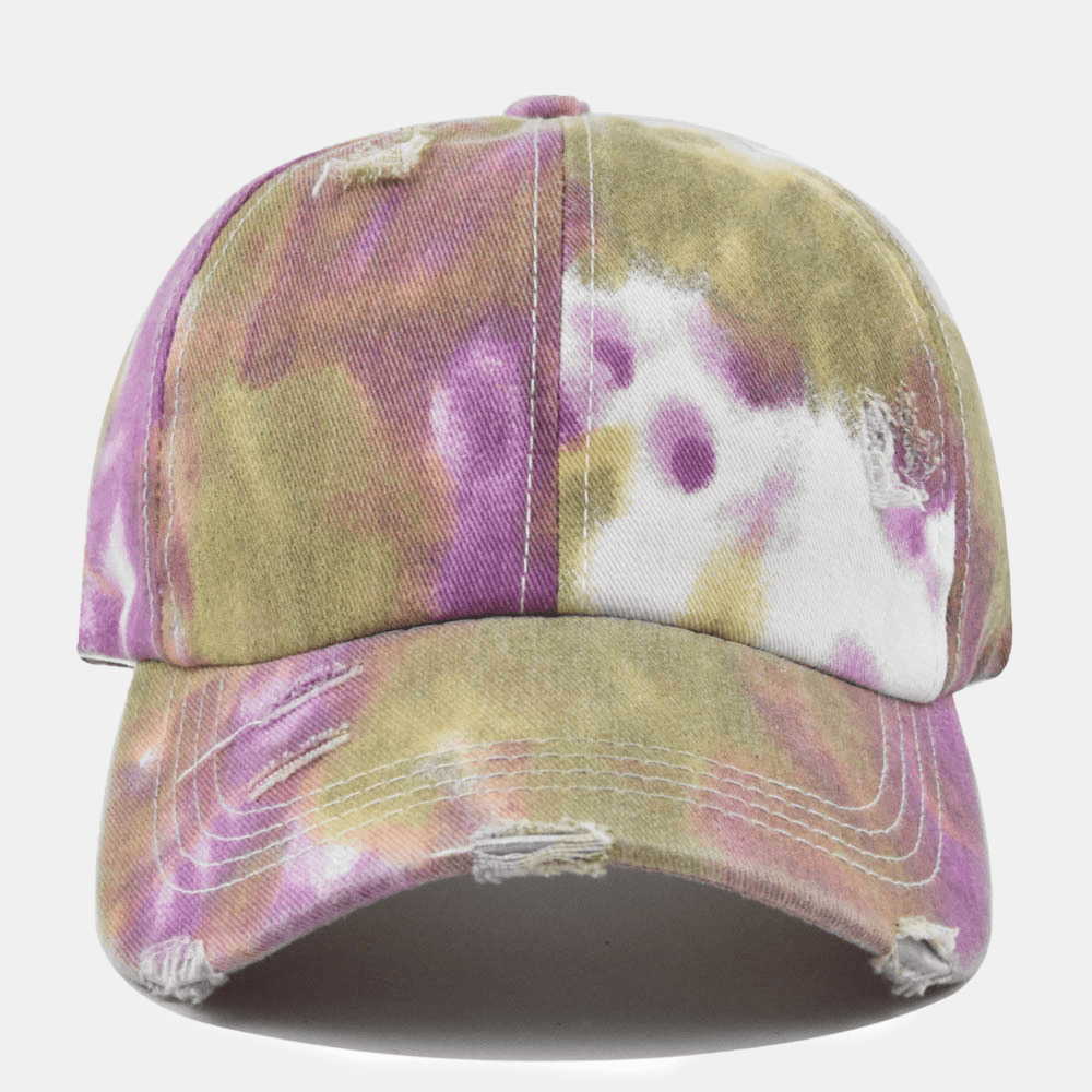 Unisex Colored Tie-Dye Ponytail Baseball Cap Broken Hole Big Brim Breathable Stretch Fit Cap