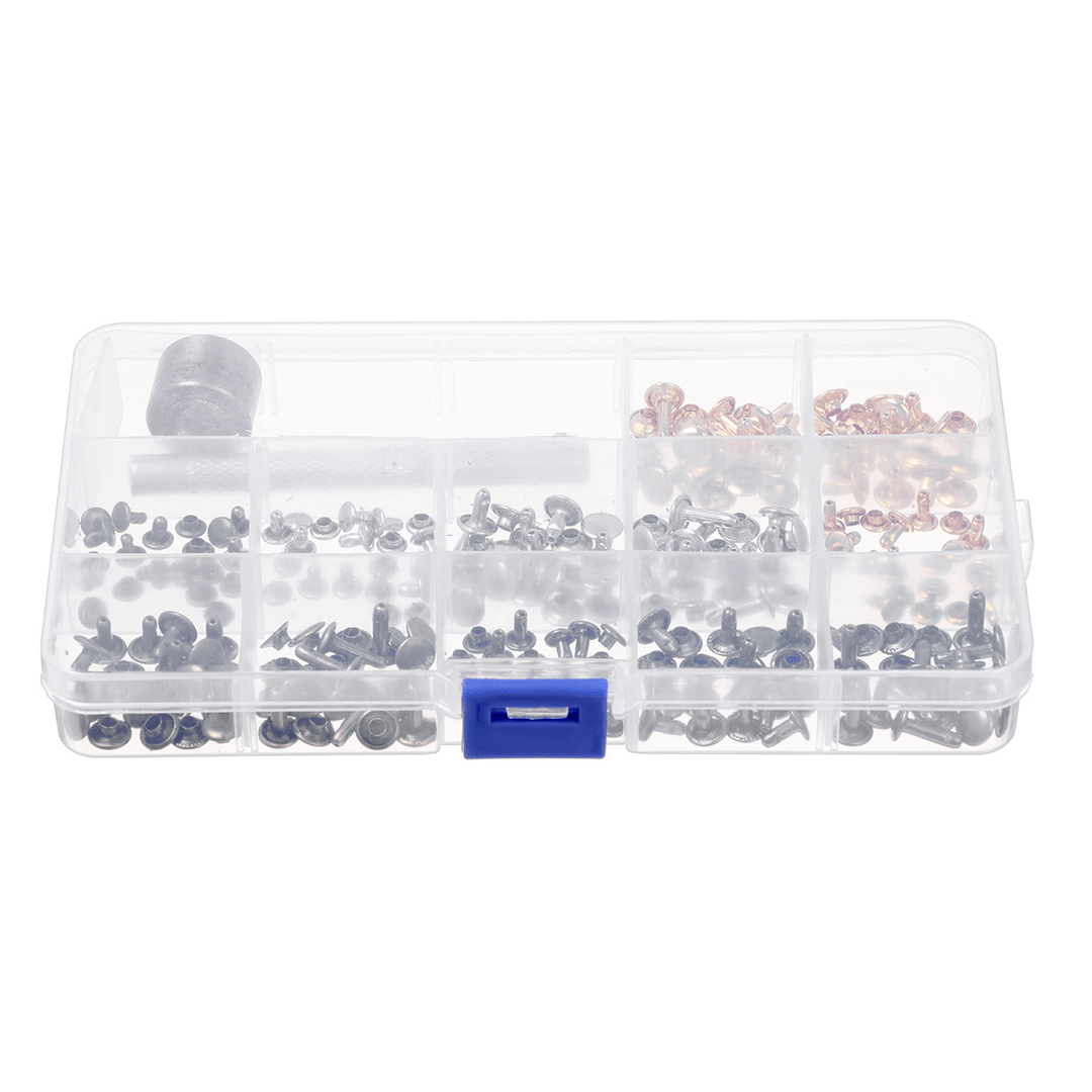 240PCS Leather Craft Double Cap Rivets Tubular Metal Studs Fixing Tools Kit