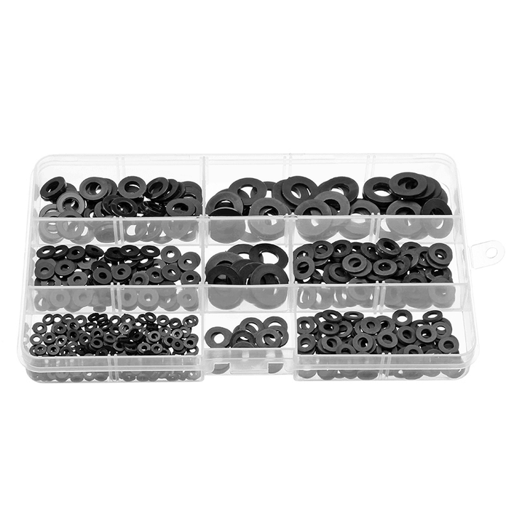 Suleve‚Ñ¢ MXNW1 500Pcs White Black Flat Nylon Washer Lock Washers Gasket Kit M2-M8