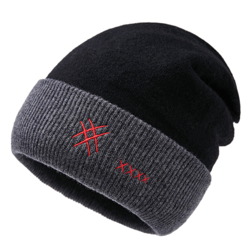 Trendy Men'S Autumn and Winter Spotless Dome Fashion Embroidered Letters Warm Knitted Hat