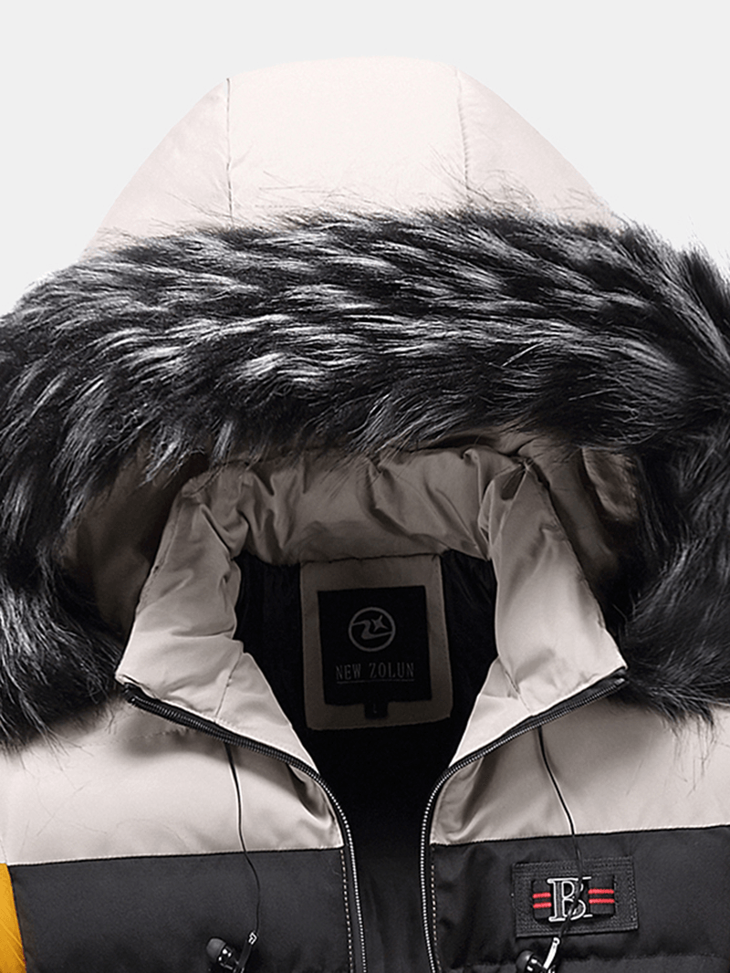 Mens Side Letter Pattern Side Pocket Thicken Fur Removable Hooded down Jacket